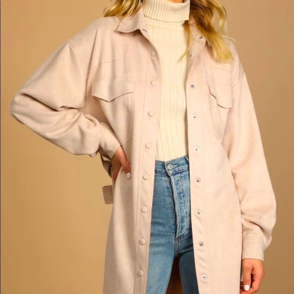 Blush suede belted trench coat/shacket